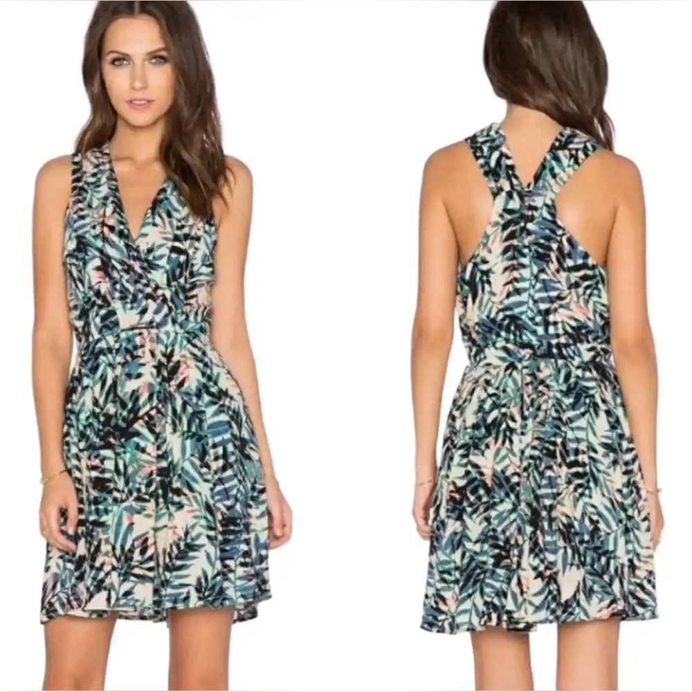 Greylin Fern/Leaf lagoon print silk fit and flare dress